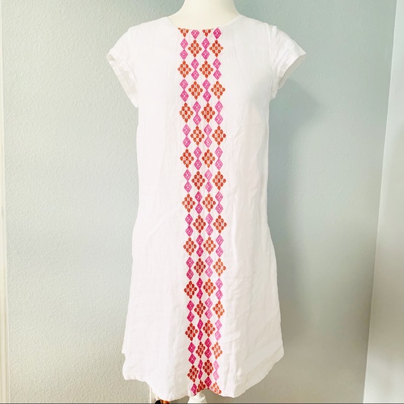House of Pom White Linen Embroidered Shift DressXS - Picture 1 of 6